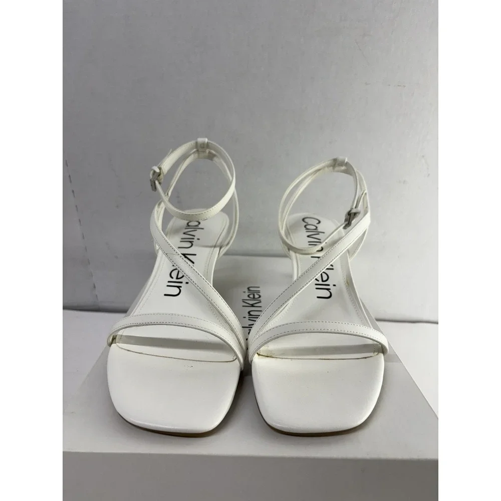 Calvin Klein Women's Iryna White Ankle Strappy White Faux Leather Heels Size 10M - Picture 4 of 9